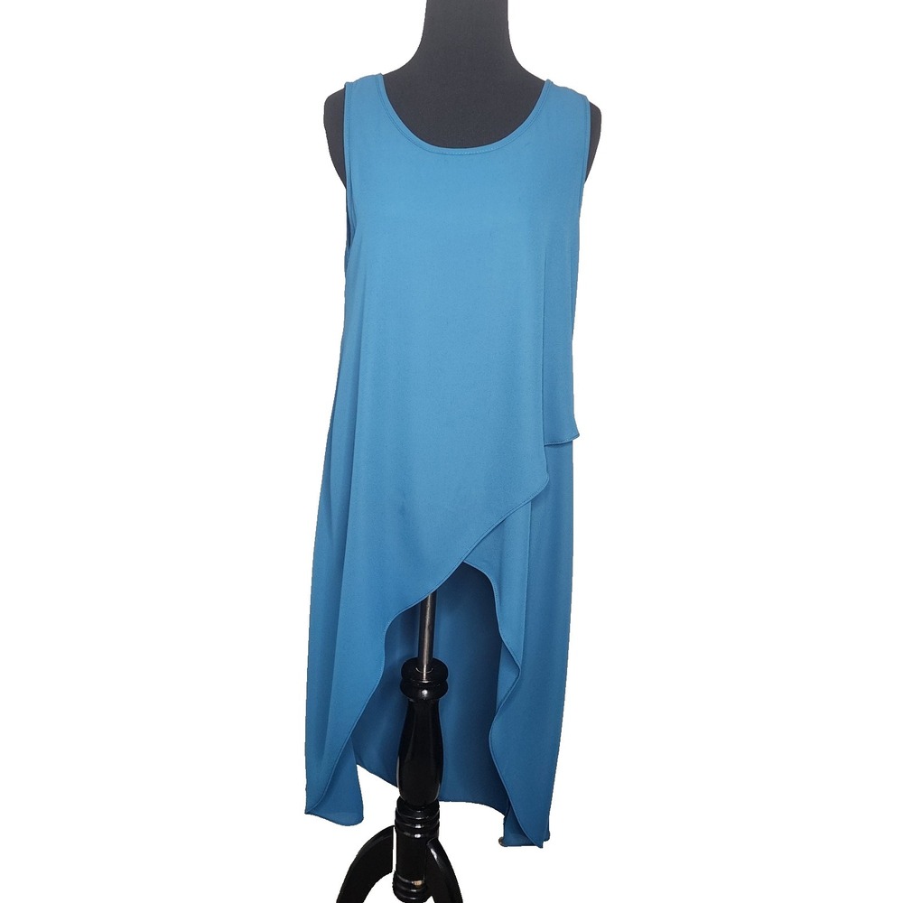 Y2K Sleeveless Asymmetric High Low Hem Tunic Top Size S Blue Lagenlook‎ Arsty